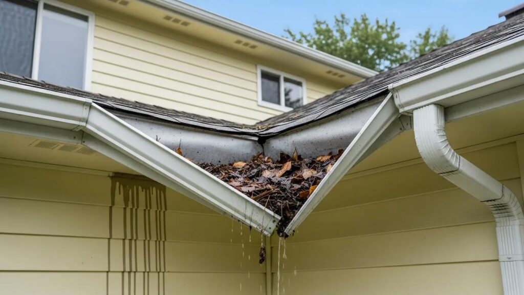 A real, high-quality photo of a visibly sagging gutter on an actual home &mdash; ideally a "before" shot from one of your own job sites.